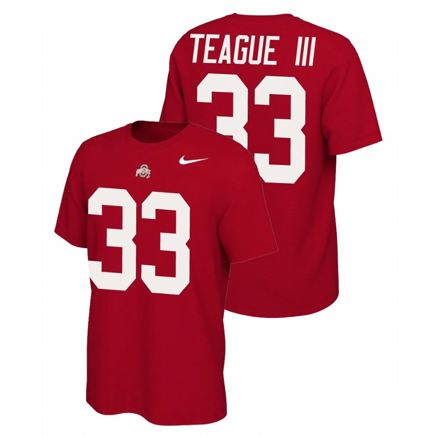 Ohio State Buckeyes Men's NCAA Master Teague III #33 Scarlet Name & Number Retro Nike College Football T-Shirt OHD4749GY